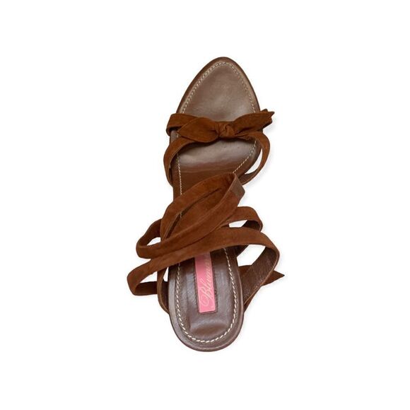 Blumarine Tan Brown Suede Sandal Heel, Ankle Tie, 38 - Picture 4 of 6